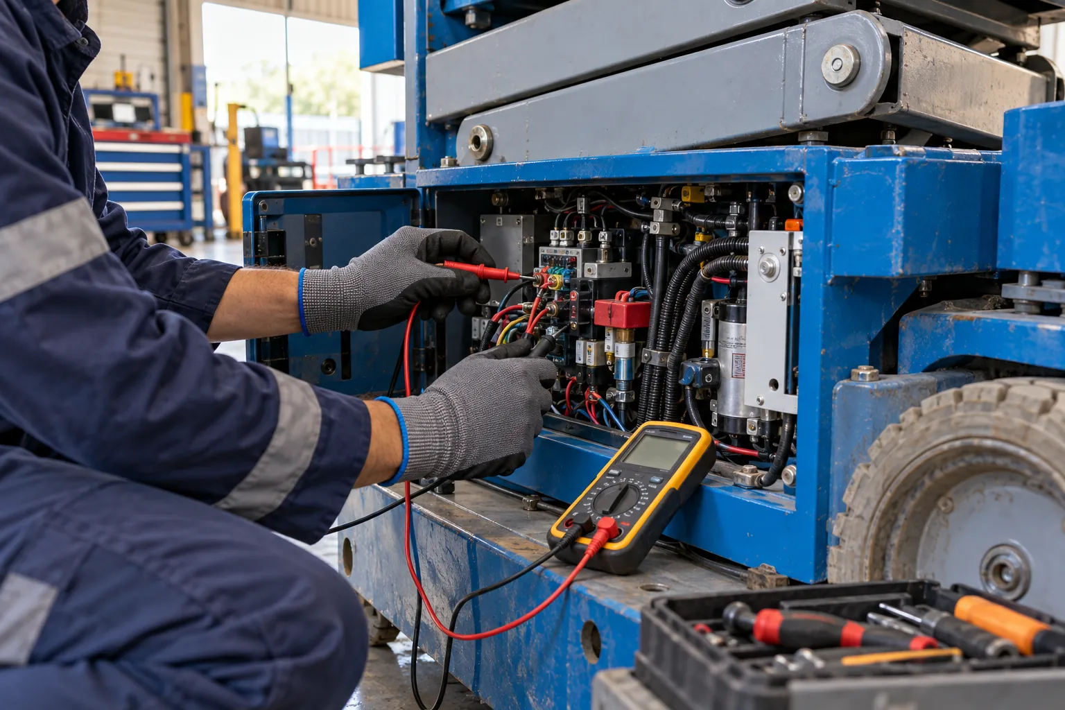 Medição elétrica em equipamento industrial; imagem ilustrativa